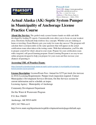 Actual Alaska (AK) Septic System Pumper in Municipality of Anchorage License Pra