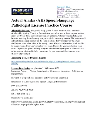 Actual Alaska (AK) Speech-language Pathologist License Practice Course