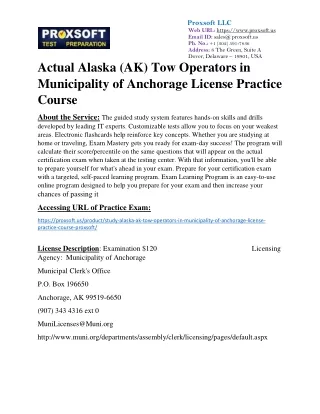 Actual Alaska (AK) Tow Operators in Municipality of Anchorage License Practice C