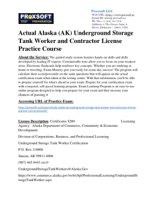 Actual Alaska (AK) Underground Storage Tank Worker and Contractor License Practi