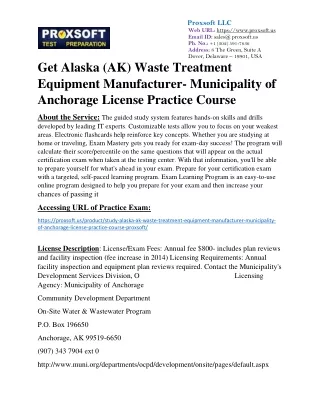 Get Alaska (AK) Waste Treatment Equipment Manufacturer- Municipality of Anchorag