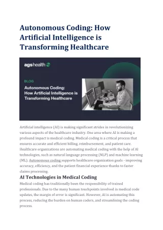 Autonomous Coding- How Artificial Intelligence is Transforming Healthcare