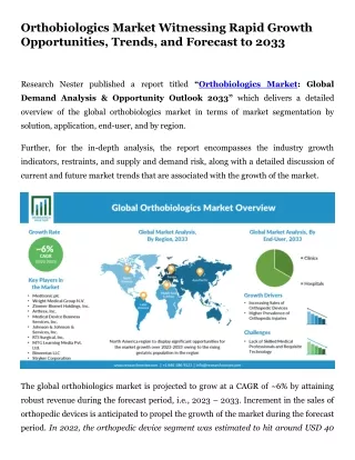 Orthobiologics Market Analysis, Statistics By Top Manufacturers 2023 to 2033