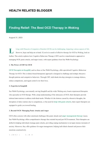 Finding Relief: The Best OCD Therapy in Woking