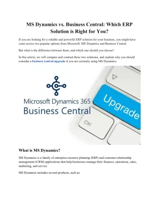 MS Dynamics vs. Business Central Which ERP Solution is Right for You