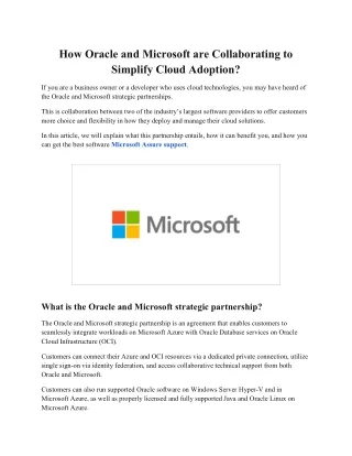 How Oracle and Microsoft are Collaborating to Simplify Cloud Adoption