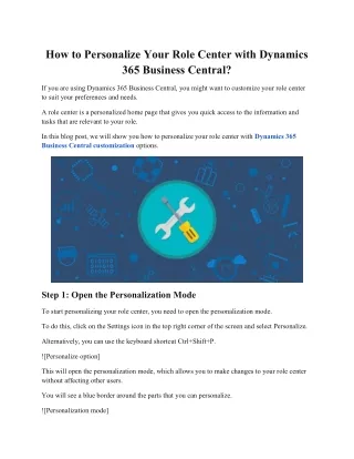 How to Personalize Your Role Center with Dynamics 365 Business Central