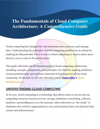 The Fundamentals of Cloud Computer Architecture  A Comprehensive Guide