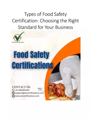 Types of Food Safety Certification: Choosing the Right Standard for Your Busines