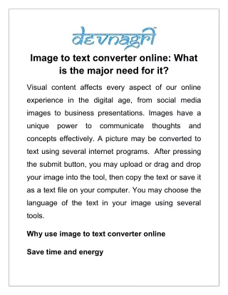 Image to text converter online: What is the major need for it?