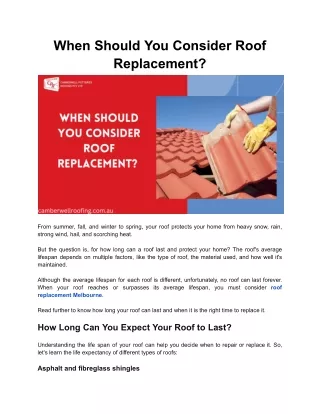 When Should You Consider Roof Replacement?