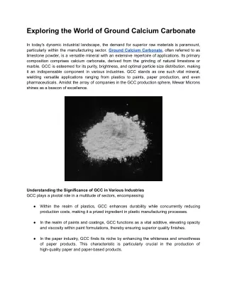 Exploring the World of Ground Calcium Carbonate