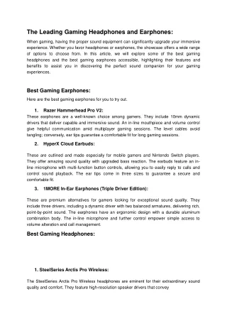 The Leading Gaming Headphones and Earphones