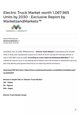 Electric Truck Market worth 1,067,985 Units by 2030 - Exclusive Report by MarketsandMarkets™