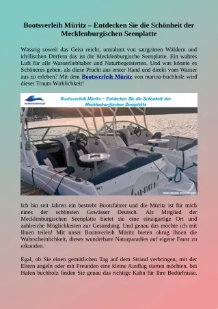 Bootsverleih Müritz Entdecken Sie die Schönheit der Mecklenburgischen Seenplatte