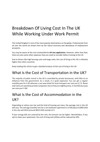 Breakdown Of Living Cost In The UK While Working Under Work Permit