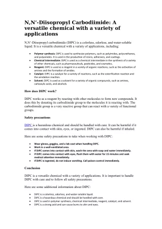 N,N’-Diisopropyl Carbodiimide: A versatile chemical with a variety of applications