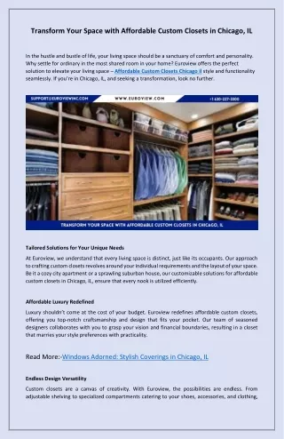 Transform Your Space with Affordable Custom Closets in Chicago, IL