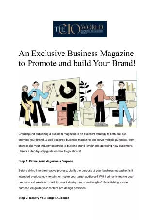 An Exclusive Business Magazine to Promote and build Your Brand