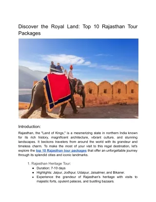 Discover the Royal Land_ Top 10 Rajasthan Tour Packages