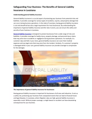 Safeguarding Your Business - The Benefits of General Liability Insurance in Louisiana