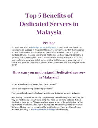 Top 5 benefits of dedicated server in Malaysia