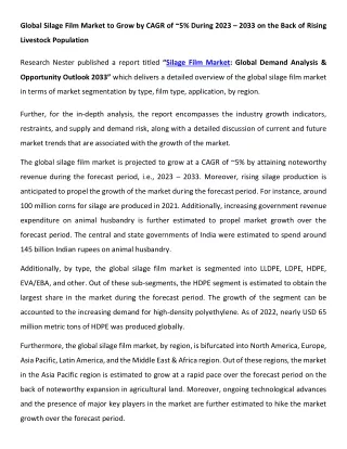 Silage Film Market Analysis 2023-2033