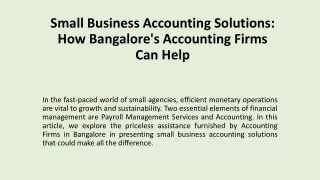 Small Business Accounting Solutions: How Bangalore's Accounting Firms Can Help