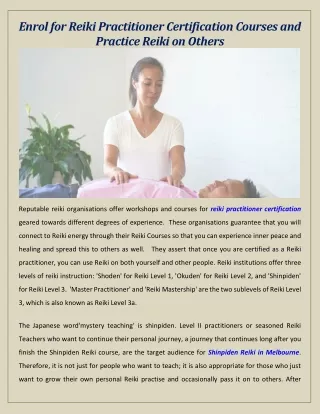 Enrol for Reiki Practitioner Certification Courses and Practice Reiki on Others