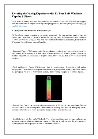 Elevating the Vaping Experience with Elf Bars Bulk Wholesale Vape by E-Flaves