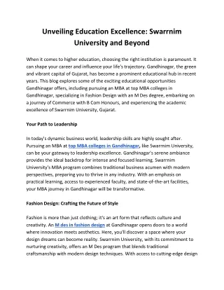 Unveiling Education Excellence - Swarrnim University and Beyond