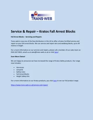 Service & Repair – Kratos Fall Arrest Blocks