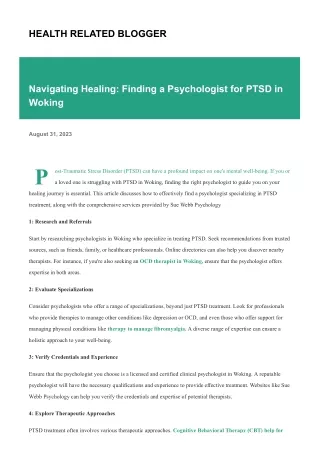 Finding a Psychologist for PTSD in Woking