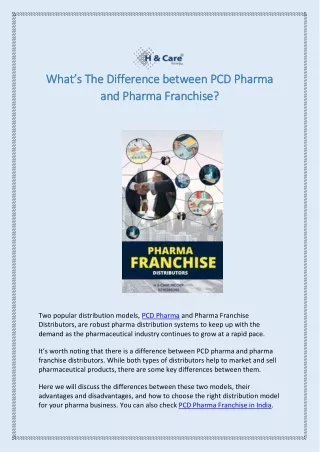 PCD Pharma or Pharma Franchise Distributors