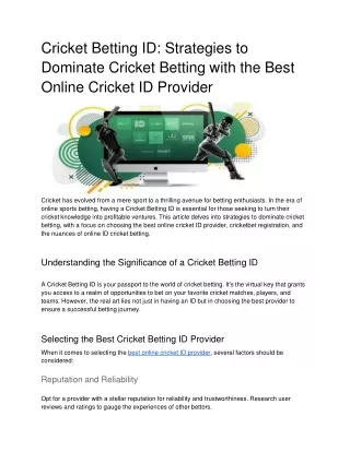 Cricket Betting ID_ Strategies to Dominate Cricket Betting with the Best Online Cricket ID Provider