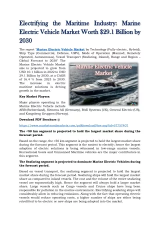 Electrifying the Maritime Industry - Marine Electric Vehicle Market Worth $29.1 Billion by 2030