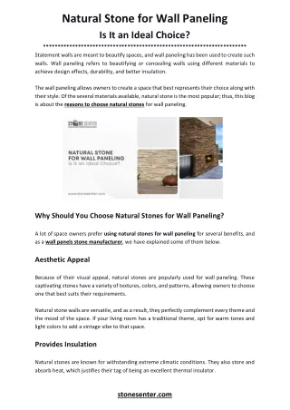 Natural Stone for Wall Paneling: Is It an Ideal Choice?