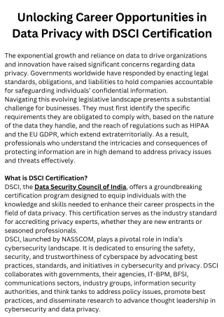 Unlocking Career Opportunities in Data Privacy with DSCI Certification