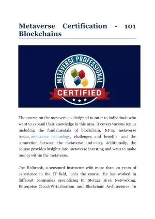 Metaverse Certification - 101 Blockchains