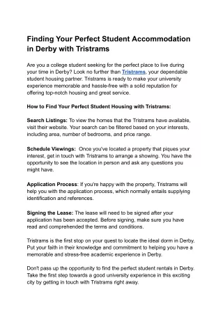 Finding Your Perfect Student Accommodation in Derby with Tristrams