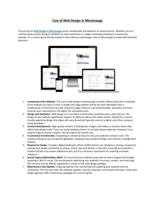 Cost of Web Design in Mississauga