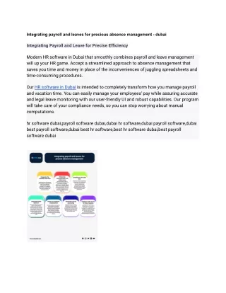 Integrating payroll and leaves for precious absence management- dubai