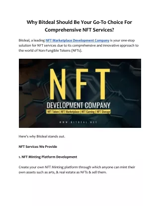 Why Bitdeal Should Be Your Go-To Choice For Comprehensive NFT Services?