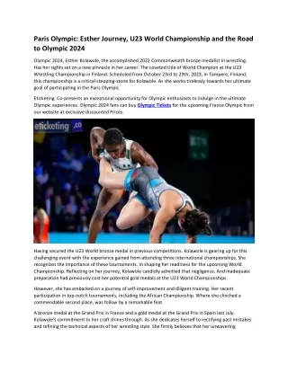Paris Olympic Esther Journey, U23 World Championship and the Road to Olympic 2024