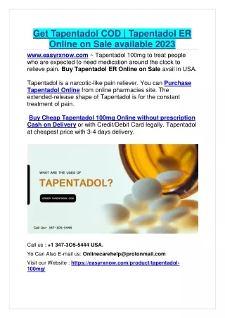 Get Tapentadol COD | Tapentadol ER Online on Sale available 2023