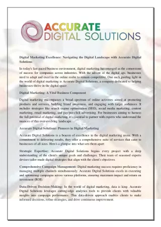 Digital Marketing Excellence Navigating the Digital Landscape with Accurate Digital Solutions