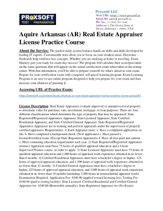 Aquire Arkansas (AR) Real Estate Appraiser License Practice Course