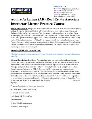 Aquire Arkansas (AR) Real Estate Associate Instructor License Practice Course