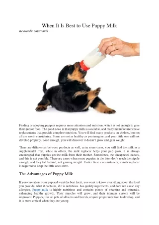 When It Is Best to Use Puppy Milk