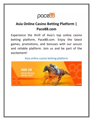 Asia Online Casino Betting Platform Pace88